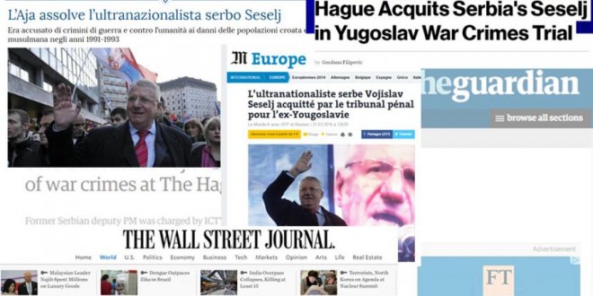 Svjetski mediji: Presuda Šešelju šokirala javnost Svjetski mediji: Presuda Šešelju šokirala javnost